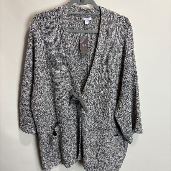 J Jill Pure Jill Cardigan Womens 2X Two Tone Marled Knit Tie 3/4 Kimono Sleeve - Picture 4 of 11